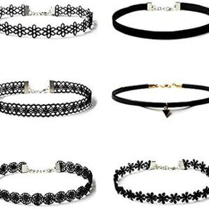 6 PCS Necklaces Black Velvet Choker Set Classic Gothic Tattoo Lace Chokers